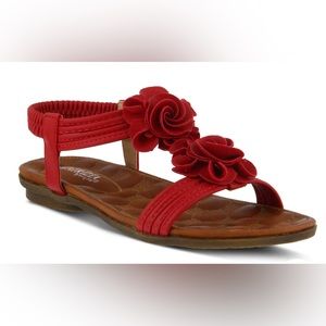 Patricia in Nectarine Red Flower Sandals by Spring Step